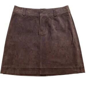 VTG 100% Suede Leather Skirt Brown A-Line Mini Skirt Size 2 Genuine Leather